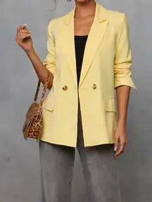 Vici Glow Getter Double Breasted Blazer Lemon Yellow Oversized Size Medium