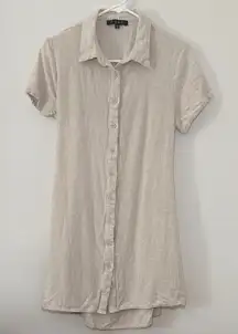 FORE Women's Beige Linen Button-Up Shirt Tunic Open Back Size Medium