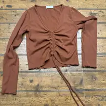 Altar'd State Orange Ruched‎ Long Sleeve Ribbed Crop Top Women Size XS
