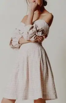 JOA Off the Shoulder Plaid Pleated Mini Dress S