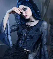 Corpse Bride ROMWE Butterfly Crop Top L Womens Goth Grunge Edgy Whimsical Fairy