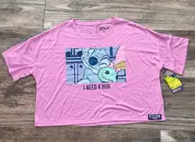 Disney Stitch Angel Hugging '' I NEED A HUG''Crop T-Shirt PURPLE/PINK MEDIUM #18