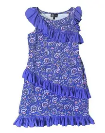 Tracy Reese Frock! By  Purple Silk Dress Fun Print w/ Ruffle Size 4 Women's