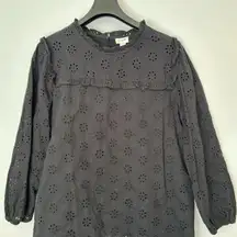 J. Crew Black Embellished Blouse with Mandarin Collar‎