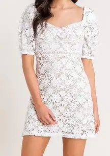 Lush Puff Sleeve Crochet Lace Mini Dress White Size Medium NWT