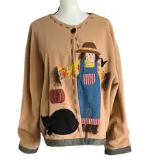 Vtg. Scarecrow, Black Cat, pumpkin one button front Jacket. Sz.L