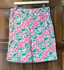 L.L. Bean Lobster Crab Womens Slit Skirt Size 10 Reg Cotton Preppy Pockets