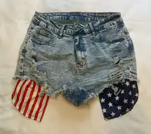 SHEIN Blue Distressed Jean Shorts with Flag Design Size 0XL (12)