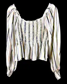 Candie's Women's Multicolor Smocked Off Shoulder Striped Cropped Top Size‎ Large