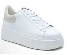 Ash Moby Women's Platform Sneakers White Leather Low Top‎ Silver US 5.5 EU 36
