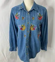 Vintage Bobbie brooks denim chambray embroidered shirt