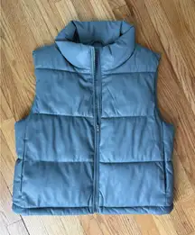 7 For All Mankind Green Sleeveless M Zip Puffer Vest Jacket Warm leather like