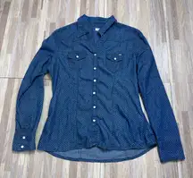 Buffalo by David Bitton Blue Denim Pearl Shirt with Polka Dots Women's Medium