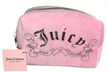 NWT! JUICY COUTURE “QUEEN OF COUTURE” TRAVEL COSMETIC BAG & TOILETRY BOTTLE