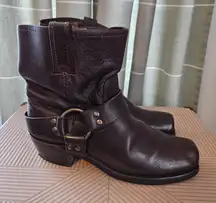Frye Harness 8R Brown Leather Boots Leather Womens 7.5 Neutral Moto Heel Casual