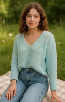 Vintage Handmade Pastel Blue Textured Knit Sweater Women’s Small