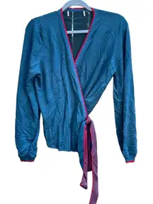 DIANE VON FURSTENBERG TEAL WRAP SWEATER