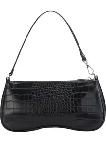 Black Croc-Embossed Vegan Leather Shoulder Bag