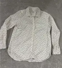 Garnet Hill Women's White & Black Print Organic‎ Pima Cotton Buttoned Shirt 8