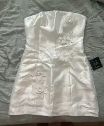 Lulus White 3D Floral Applique Strapless Mini Dress