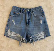 Distressed High Rise Moto Mom Jean Shorts Size 2