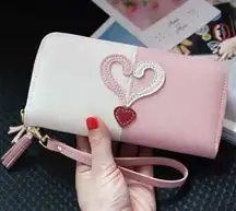 Wallet for Women Heart Leather Zipper Wallet Large Capacity Long Purse Card Holder Clutch Wristlet