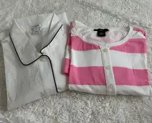 NWOT Womens J Crew Bundle Sleepwear Tops White/Pink Stripes Sz S 100% Cotton