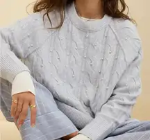 NWT Aerie Gray Unreal Cable Crew Sweater with Pearls