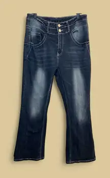 Dark Wash Denim Jeans Flared XL embroidered distressed Cowgirl Western