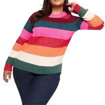 Lane Bryant Plus Size Striped Sweater 14/16 Multicolor Crewneck Holiday Knit