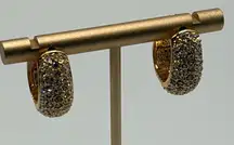 Joan Rivers Gold Plated Crystal Hoop Pierced Earrings Ivory Enamel