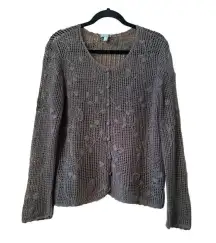 J. Jill Cotton/Linen Blend open weave delicate cardigan taupe LP