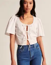 A&F Abercrombie & Fitch Short Sleeve Tie-Front Top Small white poplin cotton xs