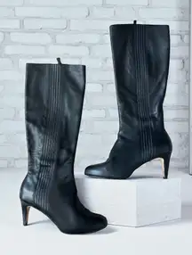 COLE HAAN Black Leather Heeled Zip Boots Sz 8