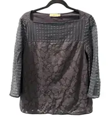 Tori Burch Lace Lined Size Medium Navy Blue Blouse Top Cotton Blend Work Floral