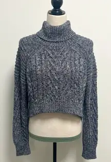 CMEO Collective Navy Blue White Cable Knit Turtleneck Hi Lo Up Together Sweater