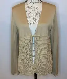 Lafayette 148 NY silk knit tie front ruched smocked cardigan L