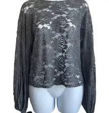 ZARA  Women Top M Gray Boho Netted Sheer Floral Lace Grandma Cottage Fairy Goth