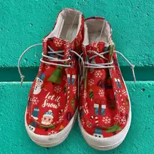 Geometric Print Christmas Canvas Women’s EU 36/ US 6 Flat Slip-Ons