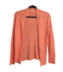 Eileen Fisher Peach Coral Long Sleeve Draped Collar Ribbed Peplum Knit Top XS