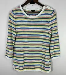 Talbots‎ Sweater M Multicolor Striped Knit Pullover Preppy Coastal Classic Chic