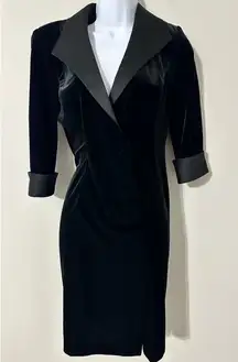 Alex Evenings Petite Black Velvet Shawl Collar Cocktail Dress