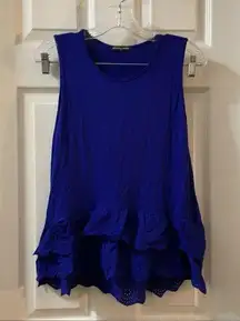 Cha Cha Vente Blue Scoop Neck Ruffle Hem Blouse PS