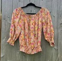 Cupcakes and Cashmere Blouse Size Small Floral Cottagecore Smocked‎ Garden Top