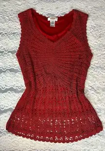 Talbots Vintage Hand Knit Crochet Cami Red M 70s Fairycore Hippie Whimsigoth