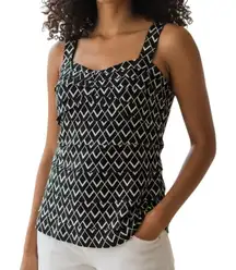 WHITE HOUSE BLACK MARKET Black & White Geo Diamond Print‎ Tiered Top EUC XS
