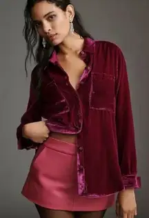 Anthropologie Pilcro Velvet Button-Down Shirt in a plum size small