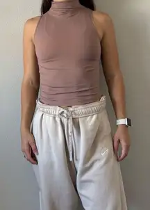 Brown Stretchy Mock Neck Tank