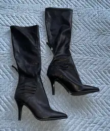 Nine west black leather heeled boots size 6 4 inch heel
