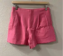 A New Day High Waist Pleat Front Shorts Cerise Pink Midi Stretch Size 6